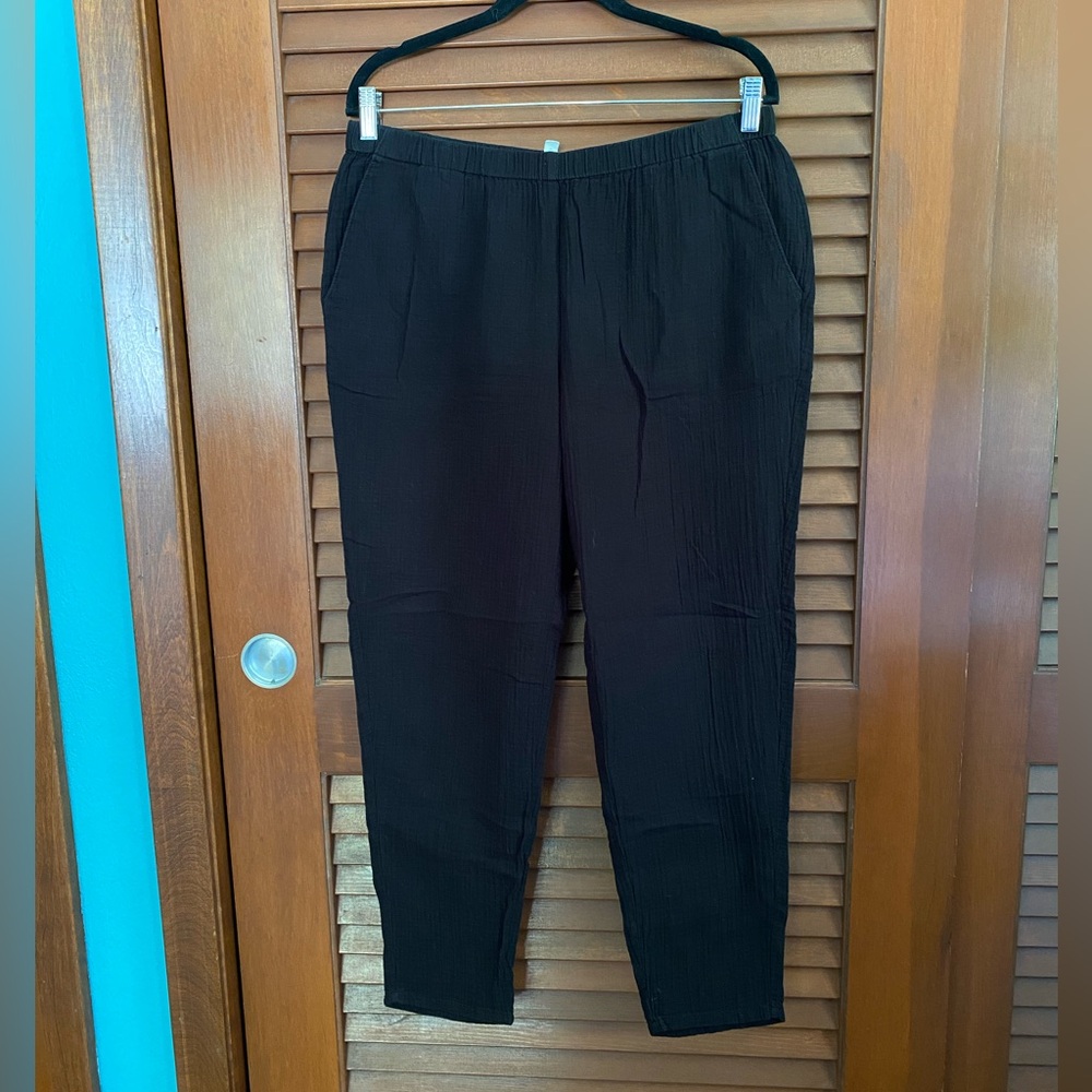 Eileen Fisher Black Organic Cotton Gauze Pants size M
